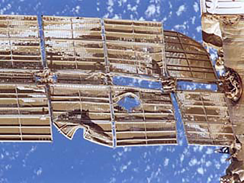damaged solar array on Mir space station