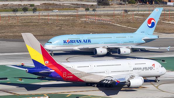 Korean Air and Asiana Airlines Airbus A380 aircraft