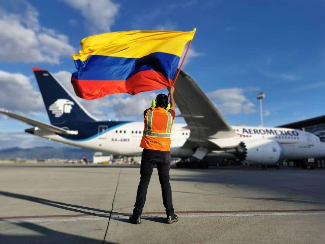 Bogota Airport with Colombian flag