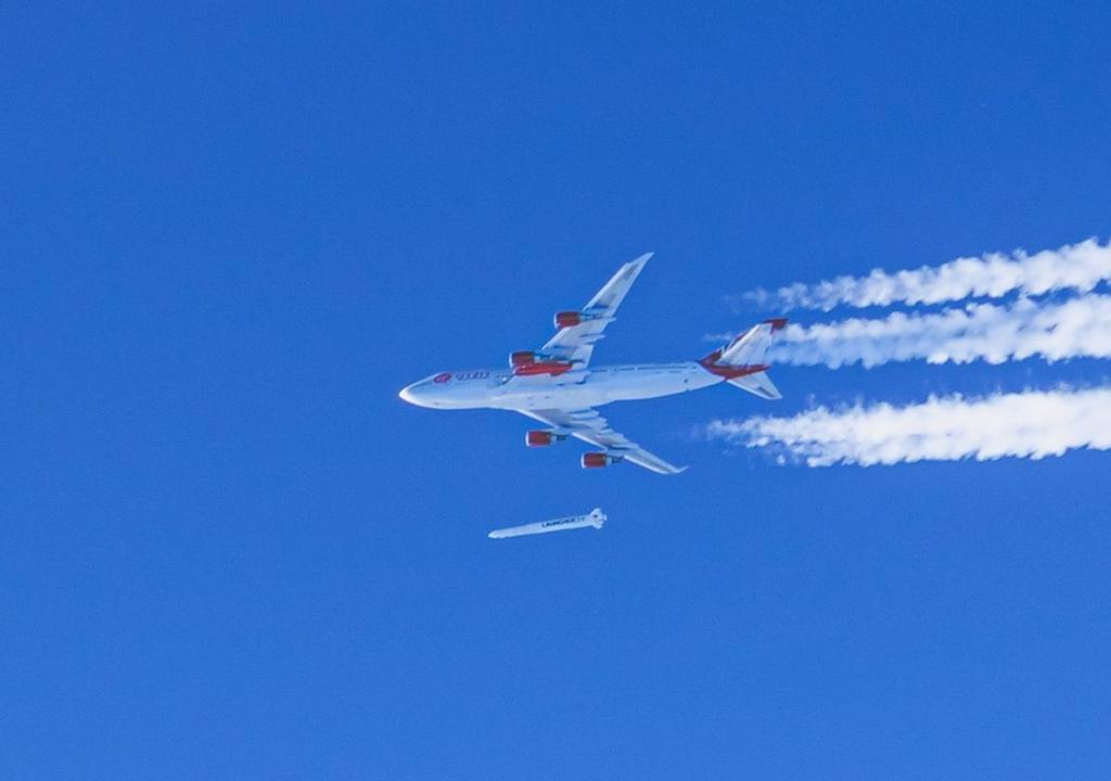 virgin orbit cosmic girl carrier aircraft releasing launcherone