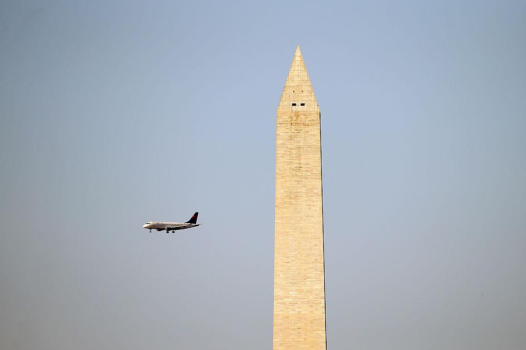 plane near Washington monument