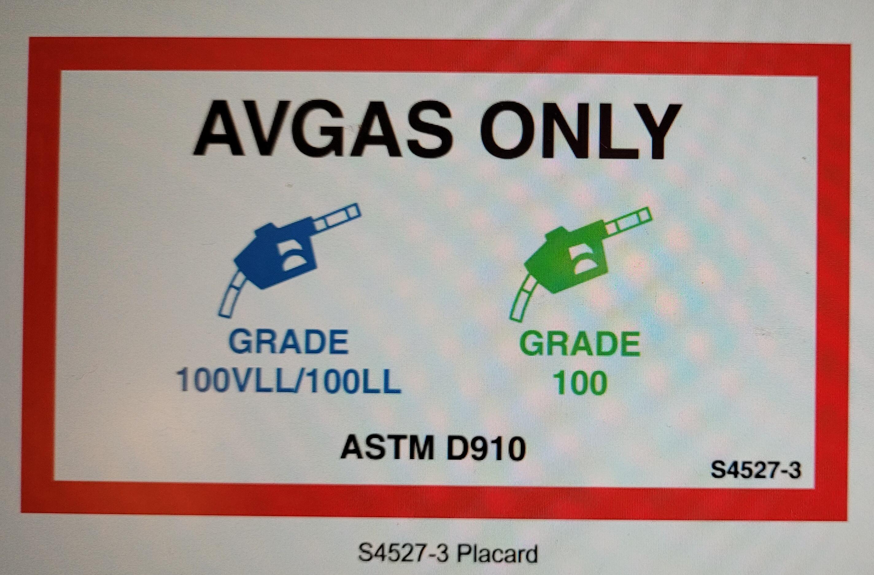 Cessna Avgas placard