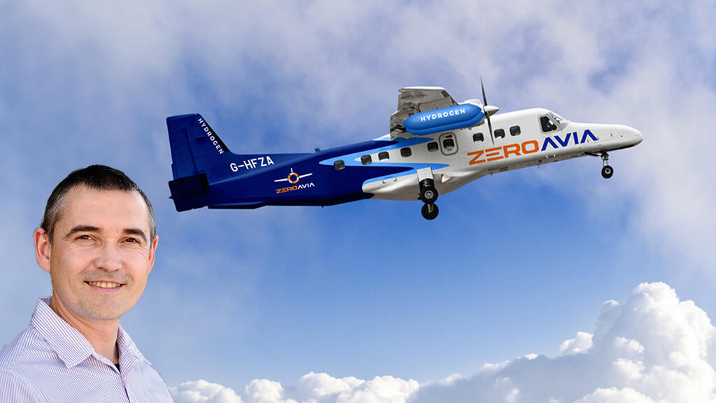 ZeroAvia CEO Val Miftakhov and turboprop airliner