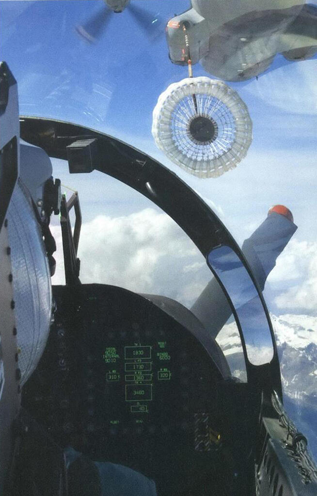 Swiss Air Force F/A-18D approaching tanker