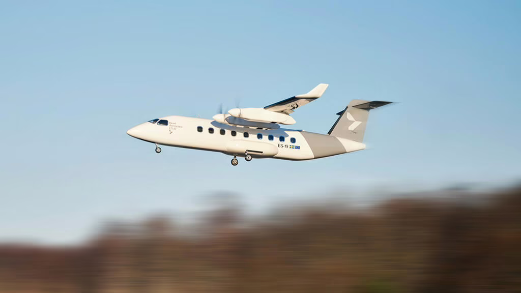 one-fifth-scale remote-control model of Heart ES-19 electric regional airliner