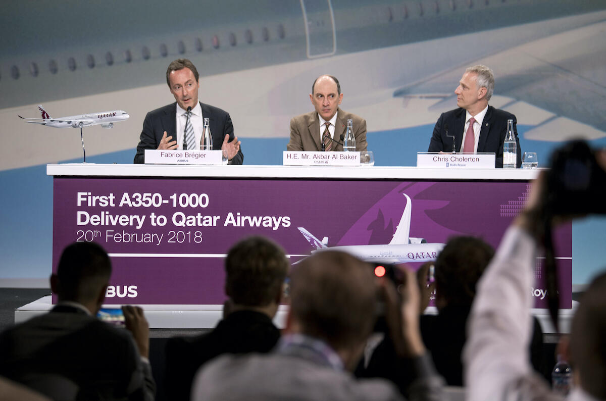 Qatar Airways CEO Akbar Al Baker took delivery of the first A350-1000