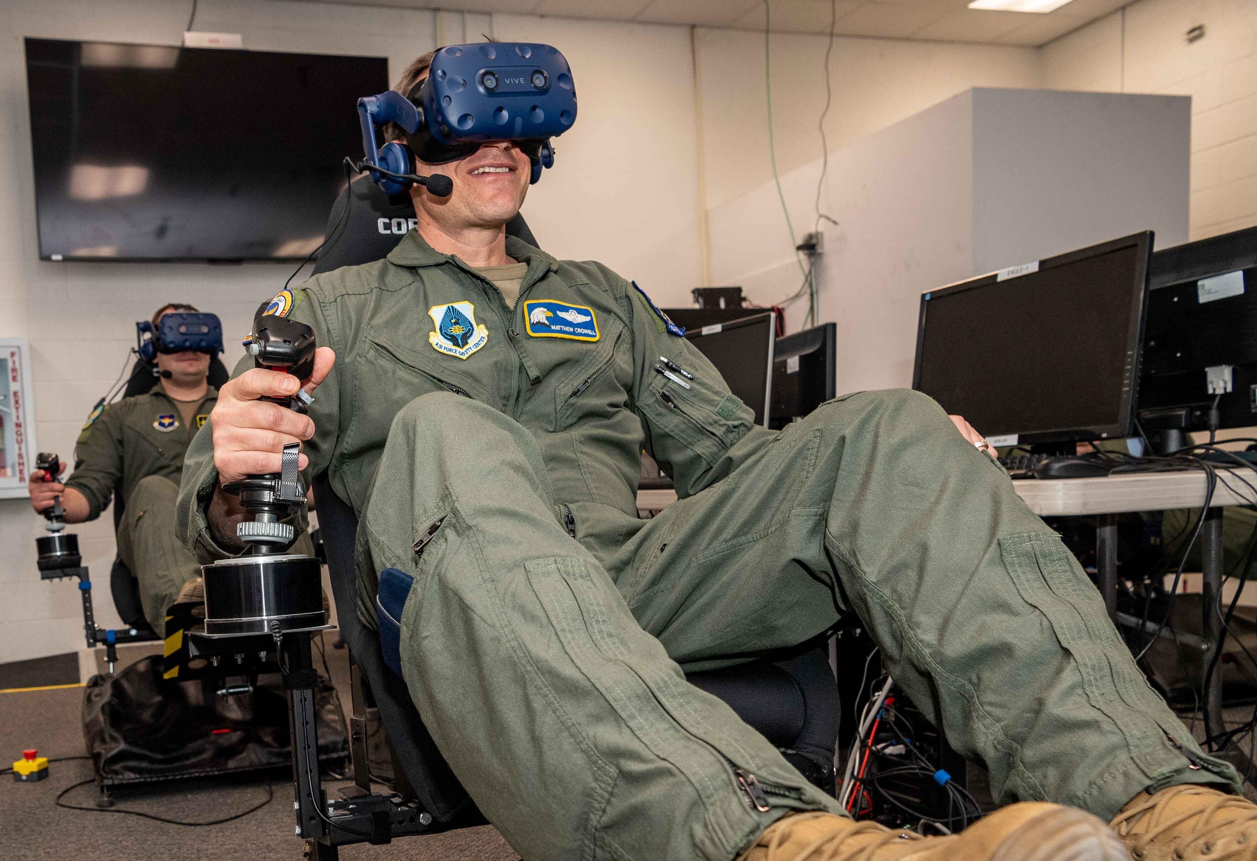 Pilots flying in directed-energy wargame simulator