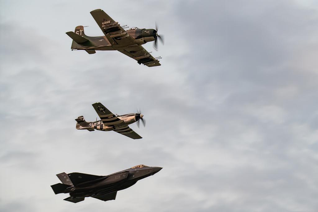 Air Force Heritage Flight: A-1 Skyraider, P-51 Mustang and F-35 Raptor