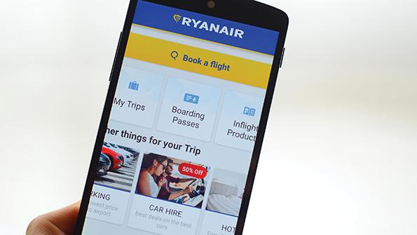 mobile phone displaying ryanair app
