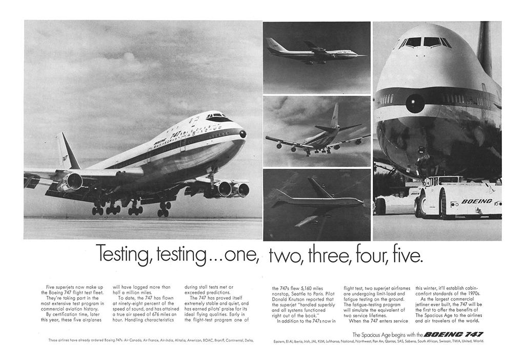 Boeing 747 test flight phase ad in AW&amp;ST September 1969