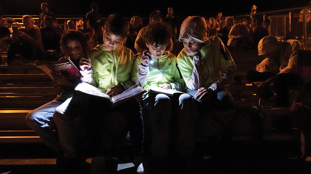 students reading books