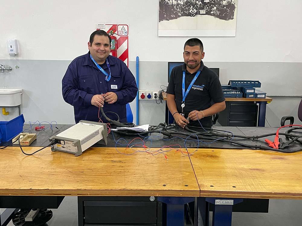 Technicians performing harness work