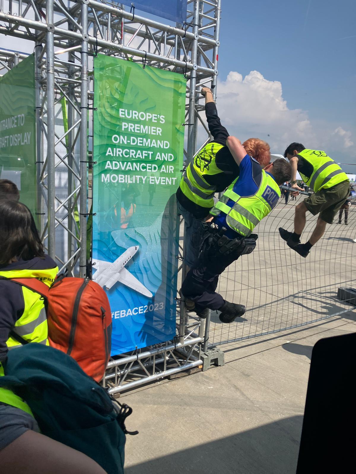 Protesters at EBACE 2023