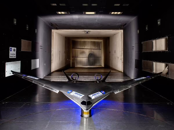 Boeing HWB concept with ultra-high-bypass engines and leading edge devices in wind tunnel