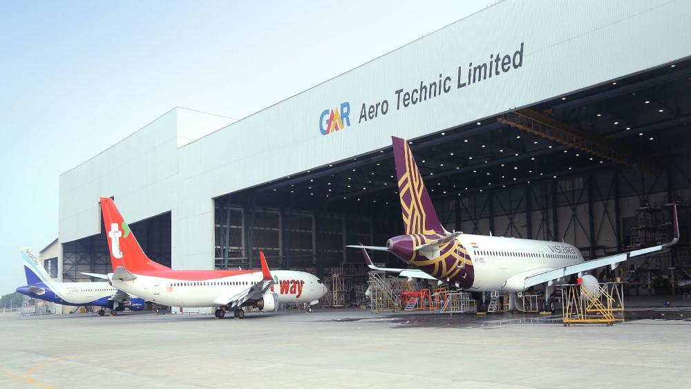 Aircraft at GMR Aero Technic hangar