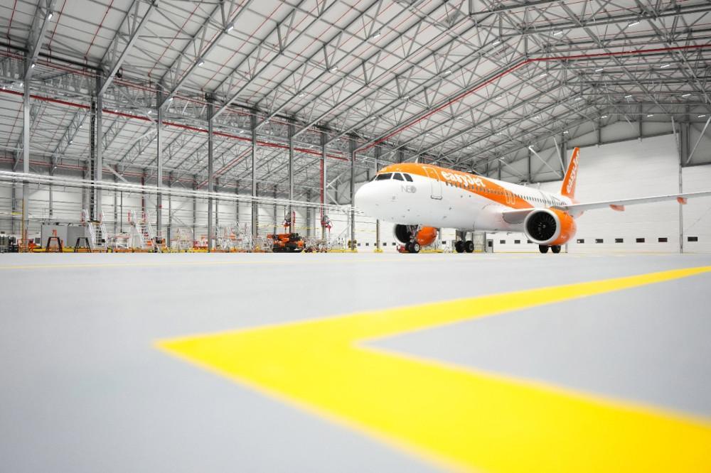 easyJet aircraft in hangar