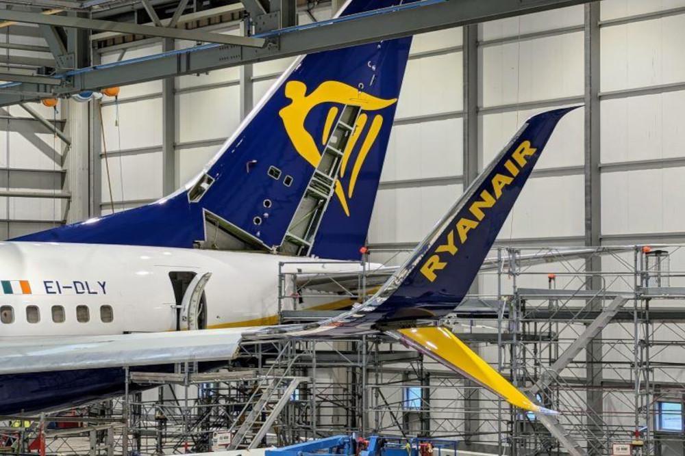 Ryanair aircraft in hangar