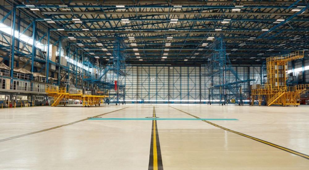 Inside aircraft hangar