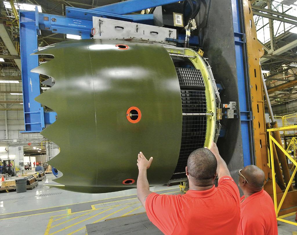 technicians working on thrust reversers