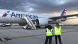 An American Airlines aircraft on the ground after carrying Afghan evacuees to the U.S.