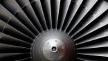 Closeup of aircraft engine