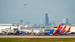 chicago skyline and midway airport planes