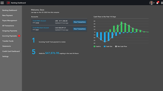 Tuvoli banking dashboard